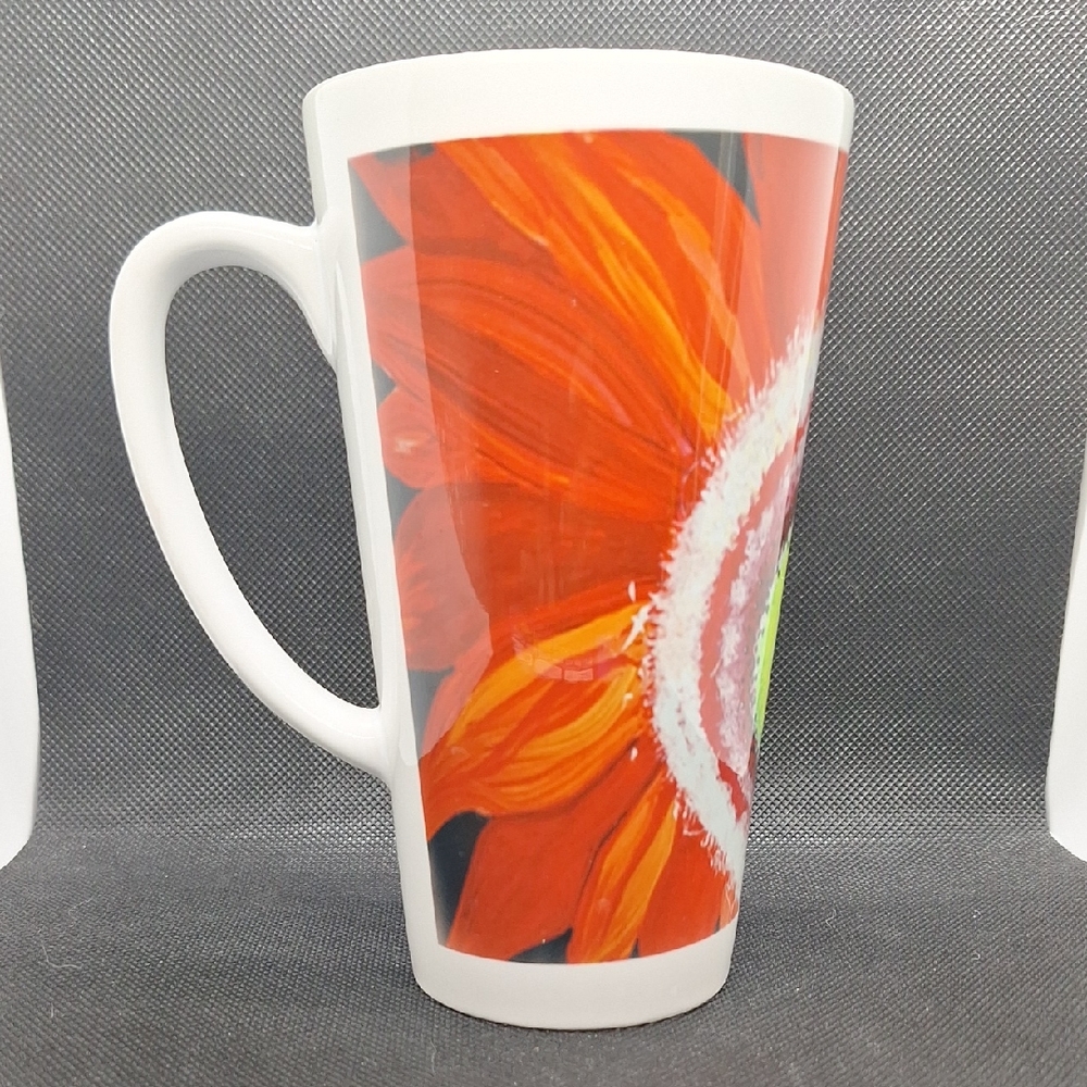 Floral Tall Mug with Red and Orange Design